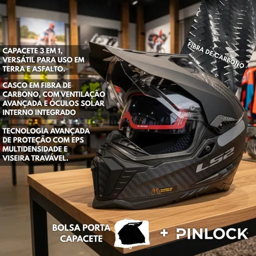 Capacete Ls2 Mx701 Explorer Carbon Solid Preto Fosco