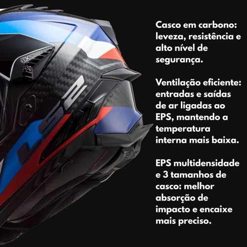 Capacete Fechado Ls2 Mx701 Frontier Full Carbon 3x1 Com Óculos Solar