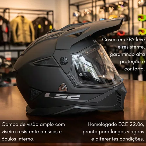 Capacete Ls2 MX702 Pioneer 2 Monocolor Preto Fosco