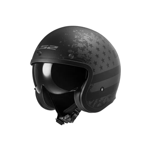 Capacete Aberto Ls2 Of599 Spitfire Flag Fosco Preto Aberto
