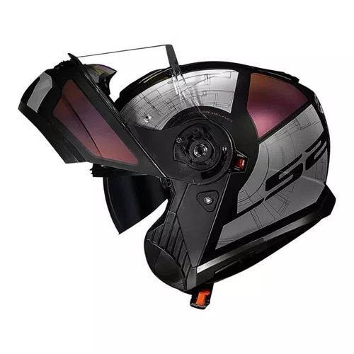 Capacete Articulado LS2 Strobe 2 Orion Preto Roxo Fosco Premium