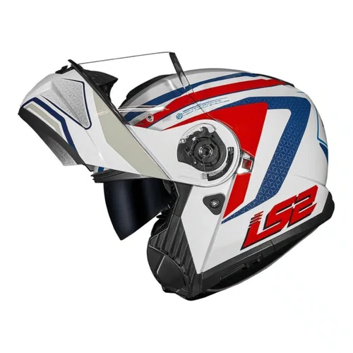 Capacete Articulado LS2 Strobe 2 Phantom Branco Azul Vermelho