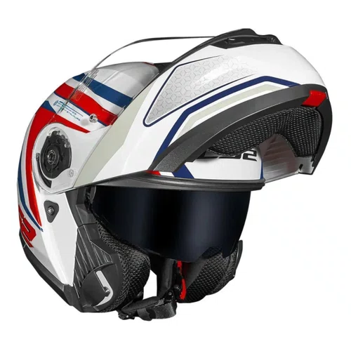 Capacete Articulado LS2 Strobe 2 Phantom Branco Azul Vermelho