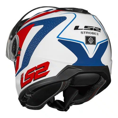 Capacete Articulado LS2 Strobe 2 Phantom Branco Azul Vermelho