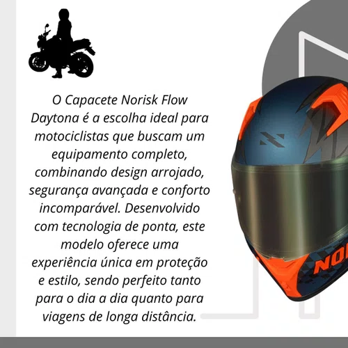 Capacete Fechado Norisk Flow Daytona Azul Fosco Laranja