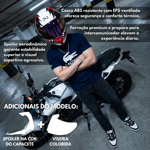 Capacete Fechado Norisk Flow Daytona Branco Vermelho