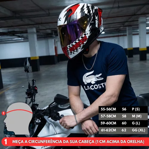 Capacete Fechado Norisk Flow Daytona Branco Vermelho