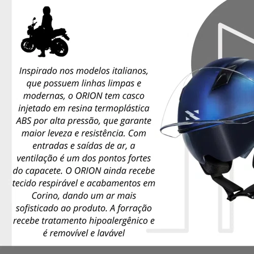 Capacete Aberto Norisk Orion SV Monocolor Azul Fosco Original
