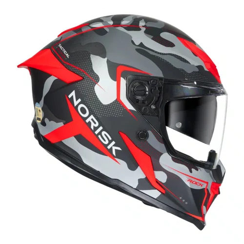 Capacete Fechado Norisk Rock C/ Oculos Solar Tactical Preto Vermelho