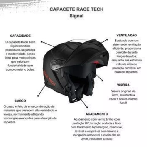 Capacete Articulado Race Tech Signal Preto Fosco