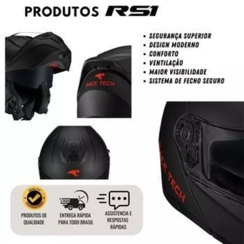 Capacete Articulado Race Tech Signal Preto Fosco