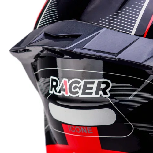 Capacete Fechado Racer1 Rc1 Icone Preto Cinza Vermelho