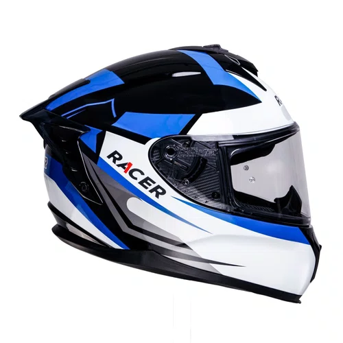 Capacete Fechado Racer1 Rc2 Start Attitude Preto Branco Azul
