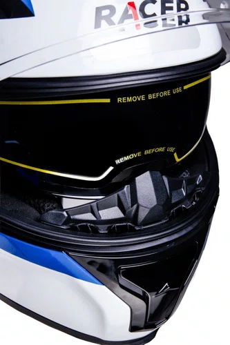 Capacete Fechado Racer1 Rc2 Start Attitude Preto Branco Azul