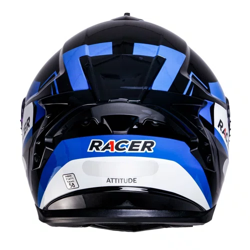 Capacete Fechado Racer1 Rc2 Start Attitude Preto Branco Azul