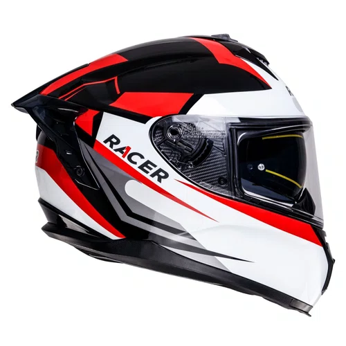 Capacete Fechado Racer1 Rc2 Start Attitude Preto Branco Vermelho