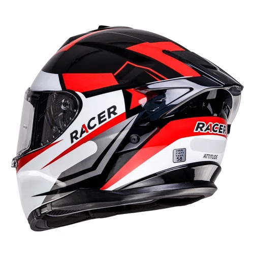 Capacete Fechado Racer1 Rc2 Start Attitude Preto Branco Vermelho
