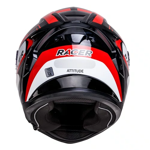 Capacete Fechado Racer1 Rc2 Start Attitude Preto Branco Vermelho
