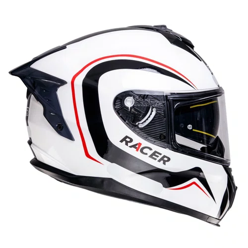 Capacete Fechado Racer1 Rc2 Start Brave Branco Preto Vermelho