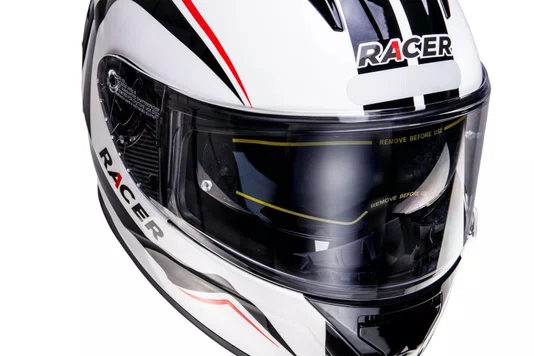 Capacete Fechado Racer1 Rc2 Start Brave Branco Preto Vermelho