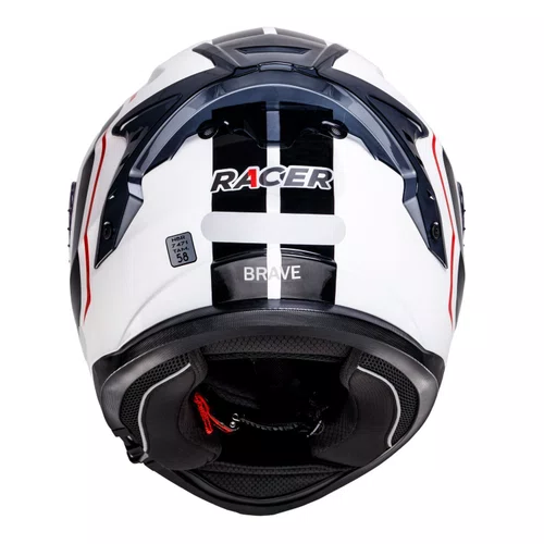 Capacete Fechado Racer1 Rc2 Start Brave Branco Preto Vermelho