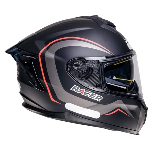 Capacete Fechado Racer1 Rc2 Start Brave Preto Cinza Vermelho