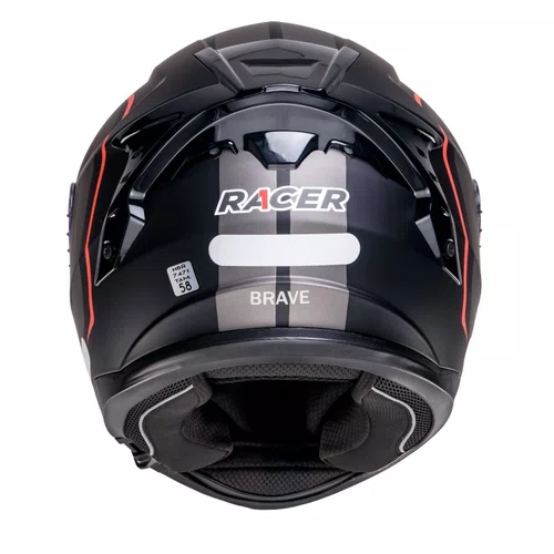 Capacete Fechado Racer1 Rc2 Start Brave Preto Cinza Vermelho