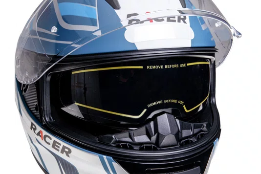 Capacete Fechado Racer1 Rc2 Start Spirit Azul Branco Prata