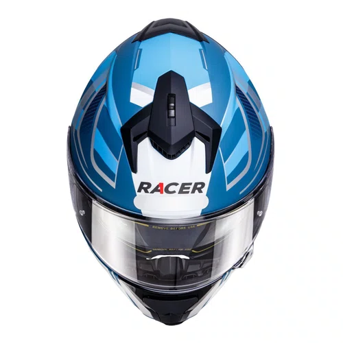 Capacete Fechado Racer1 Rc2 Start Spirit Azul Branco Prata