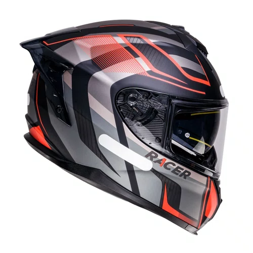 Capacete Fechado Racer1 Rc2 Start Spirit Preto Cinza Vermelho