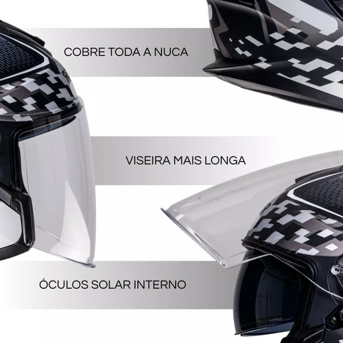 Capacete Aberto Racer1 Rc3 Wind-R Glory Preto Cinza Prata