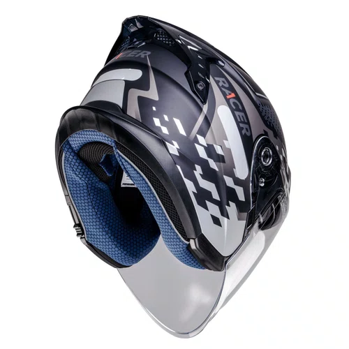 Capacete Aberto Racer1 Rc3 Wind-R Glory Preto Cinza Prata