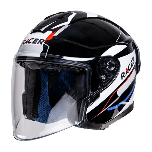 Capacete Aberto Racer1 Rc3 Wind-R Horizon Preto Branco Vermelho Azul
