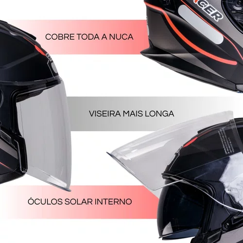 Capacete Aberto Racer1 Rc3 Wind-R Horizon Preto Cinza Vermelho