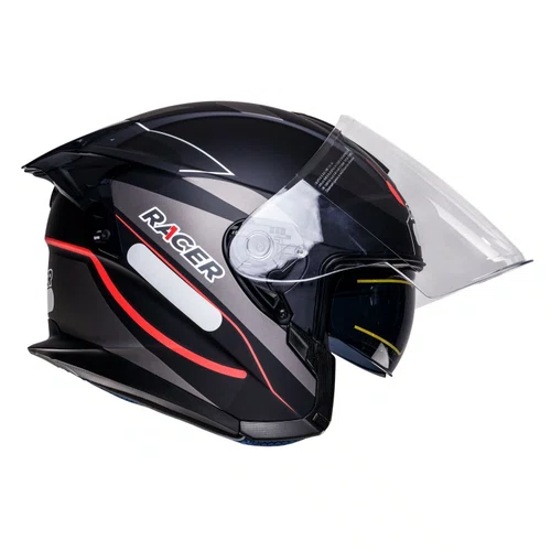 Capacete Aberto Racer1 Rc3 Wind-R Horizon Preto Cinza Vermelho