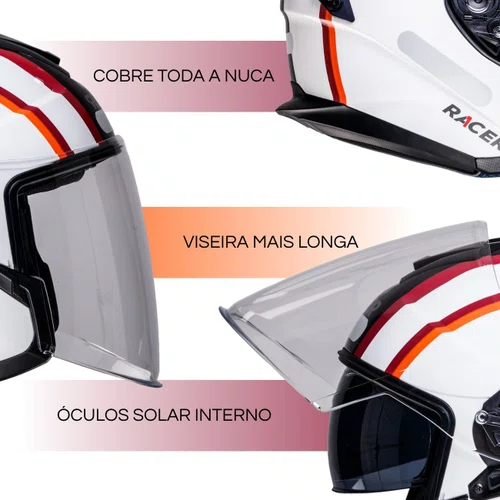 Capacete Aberto Racer1 Rc3 Wind-R Voyager Branco Vinho Preto Laranja