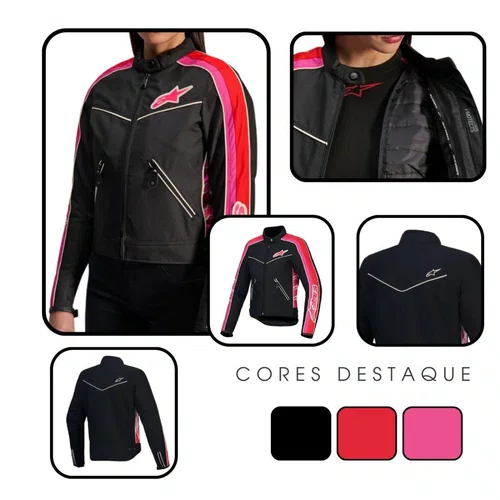 Jaqueta Alpinestars Stella T Dyno WR Preta Vermelha Fucsia