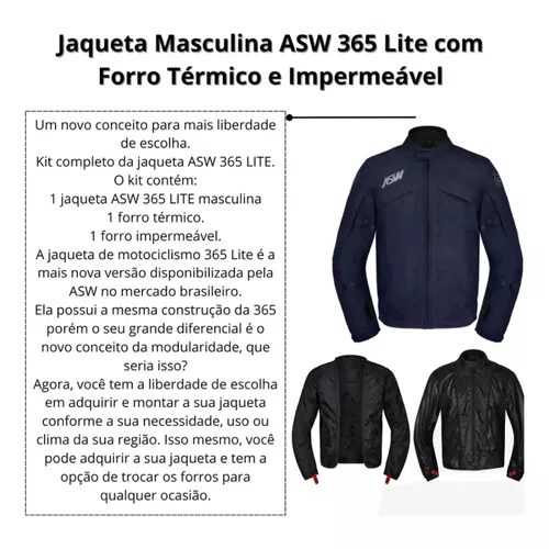 Jaqueta ASW 365 Lite Azul Marinho Masculina com Forro Térmico e Impermeável