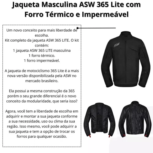 Jaqueta  ASW 365 Lite Preta Masculina com Forro Térmico e Impermeável