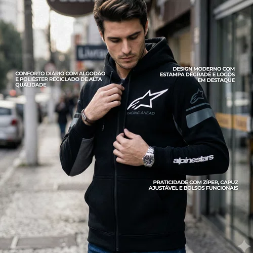 Jaqueta Moletom Alpinestars Esemex Preto Cinza Escuro