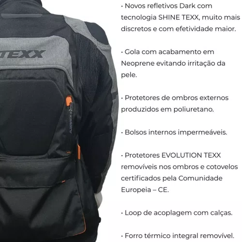 Jaqueta Moto Feminina Texx Armor Lady Impermeável Preta Cinza Laranja