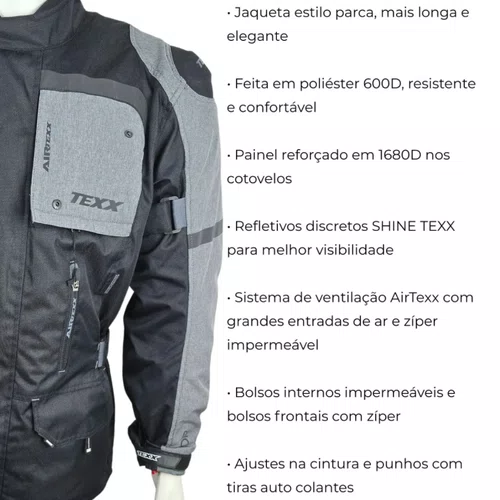 Jaqueta Moto Texx Armor Impermeável Big Trail Preta Cinza