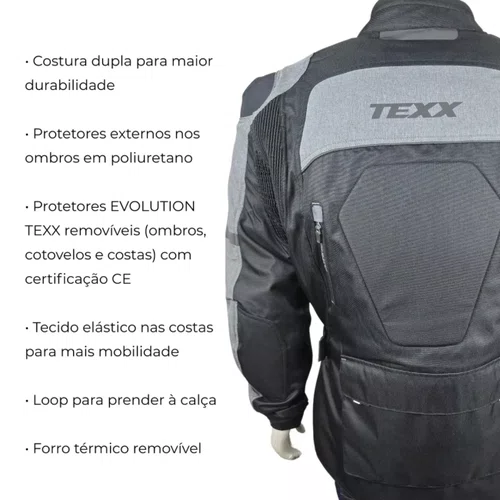 Jaqueta Moto Texx Armor Impermeável Big Trail Preta Cinza