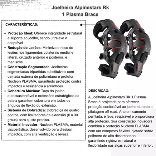 Joelheira Alpinestars RK 1 Plasma Brace Preto Vermelho