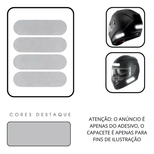 Kit Adesivos Refletivo Capacete Polivisor Prata E Cor Preta