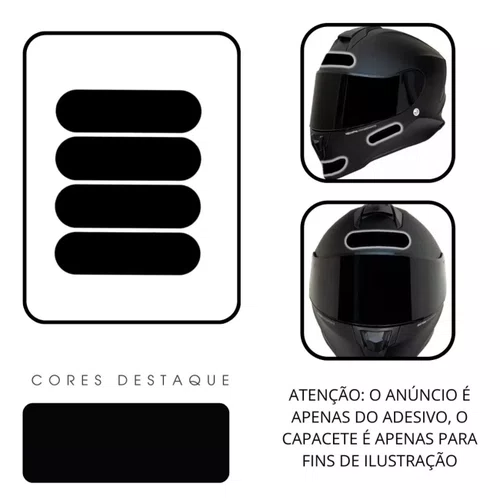 Kit Adesivos Refletivo Capacete Polivisor Prata E Cor Preta