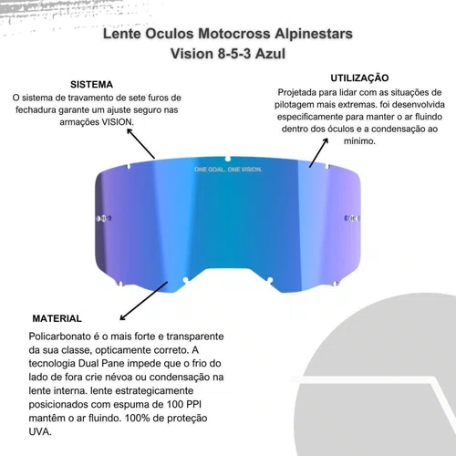 Lente Oculos Motocross Alpinestars Vision 8-5-3 Azul Original