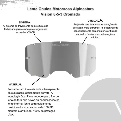 Lente Oculos Motocross Alpinestars Vision 8-5-3 Cromada Original