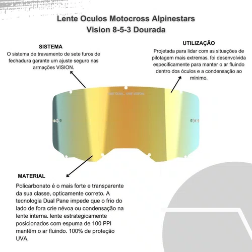 Lente Oculos Motocross Alpinestars Vision 8-5-3 Dourada