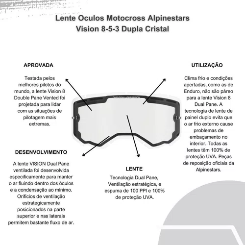 Lente Oculos Motocross Alpinestars Vision 8-5-3 Dupla Cris